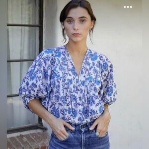Mille Resort and Travel Thalia Top in Blue Floral